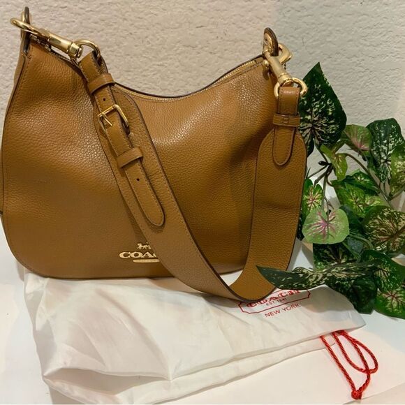 COACH F76695 JES HOBO brown Refined Pebble Leather Womens/Shoulder Handbag - Picture 1 of 14